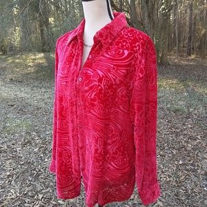 Croft and Barrow M Cranberry Red Dressy LS Blouse